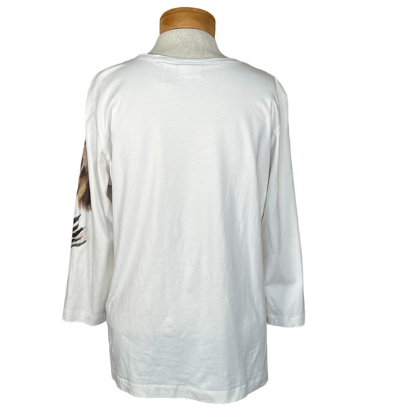 Zenergy by Chico’s Ivory Animal Print 3/4 Sleeve Scoop Neck Top Size 2=Large - Picture 3 of 11